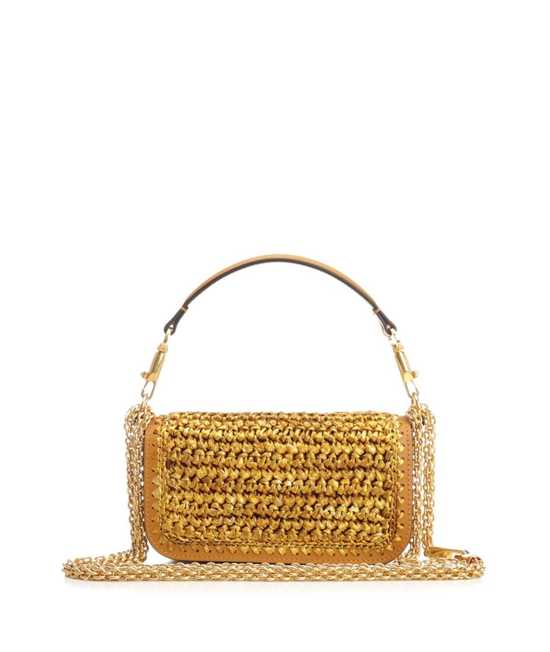 VALENTINO Золотая пелетеная сумка через плечо, фото 3