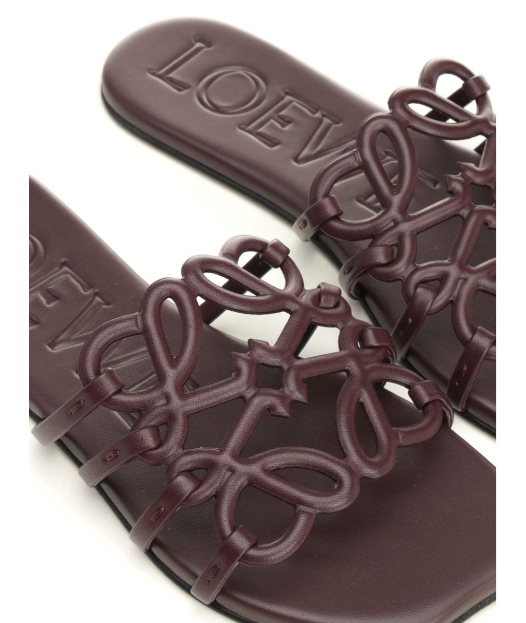 LOEWE Бордовые кожаные шлепанцы, фото 5