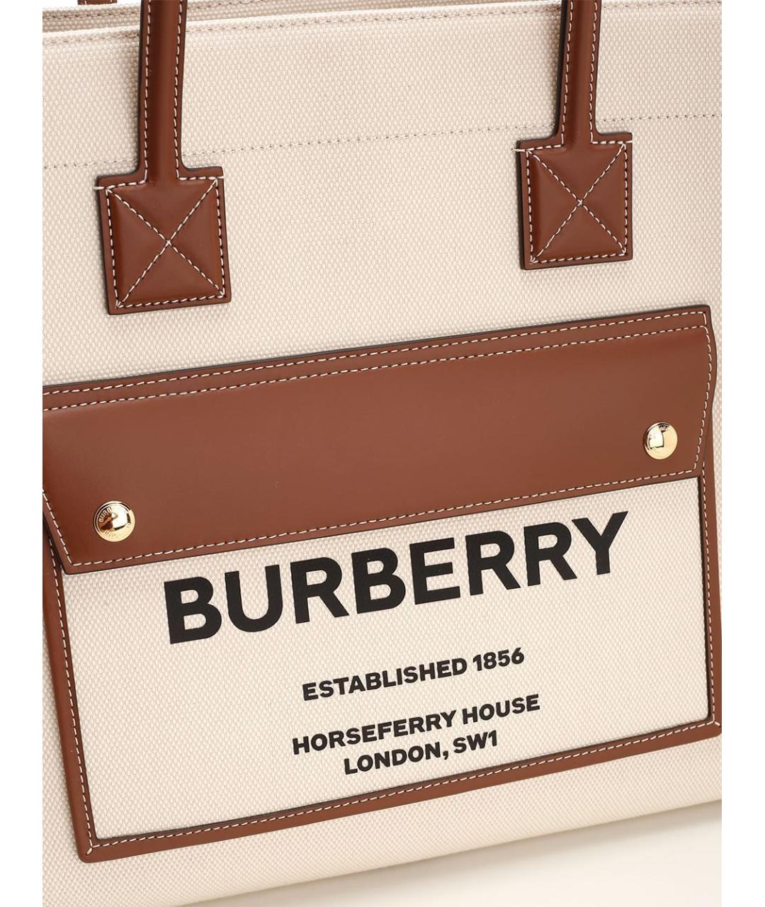 BURBERRY Бежевая хлопковая сумка тоут, фото 5