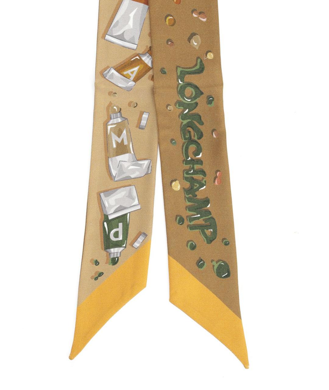 LONGCHAMP Бежевый шелковый шарф, фото 2