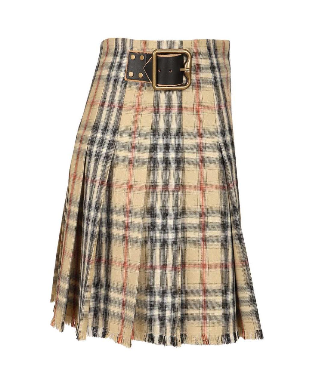 BURBERRY Бежевая шерстяная юбка миди, фото 3
