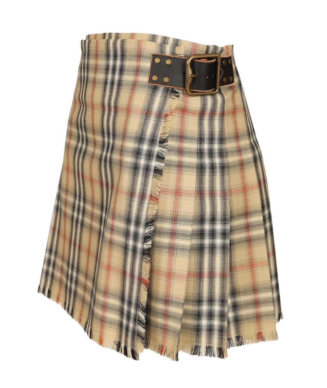 BURBERRY Бежевая шерстяная юбка миди, фото 5