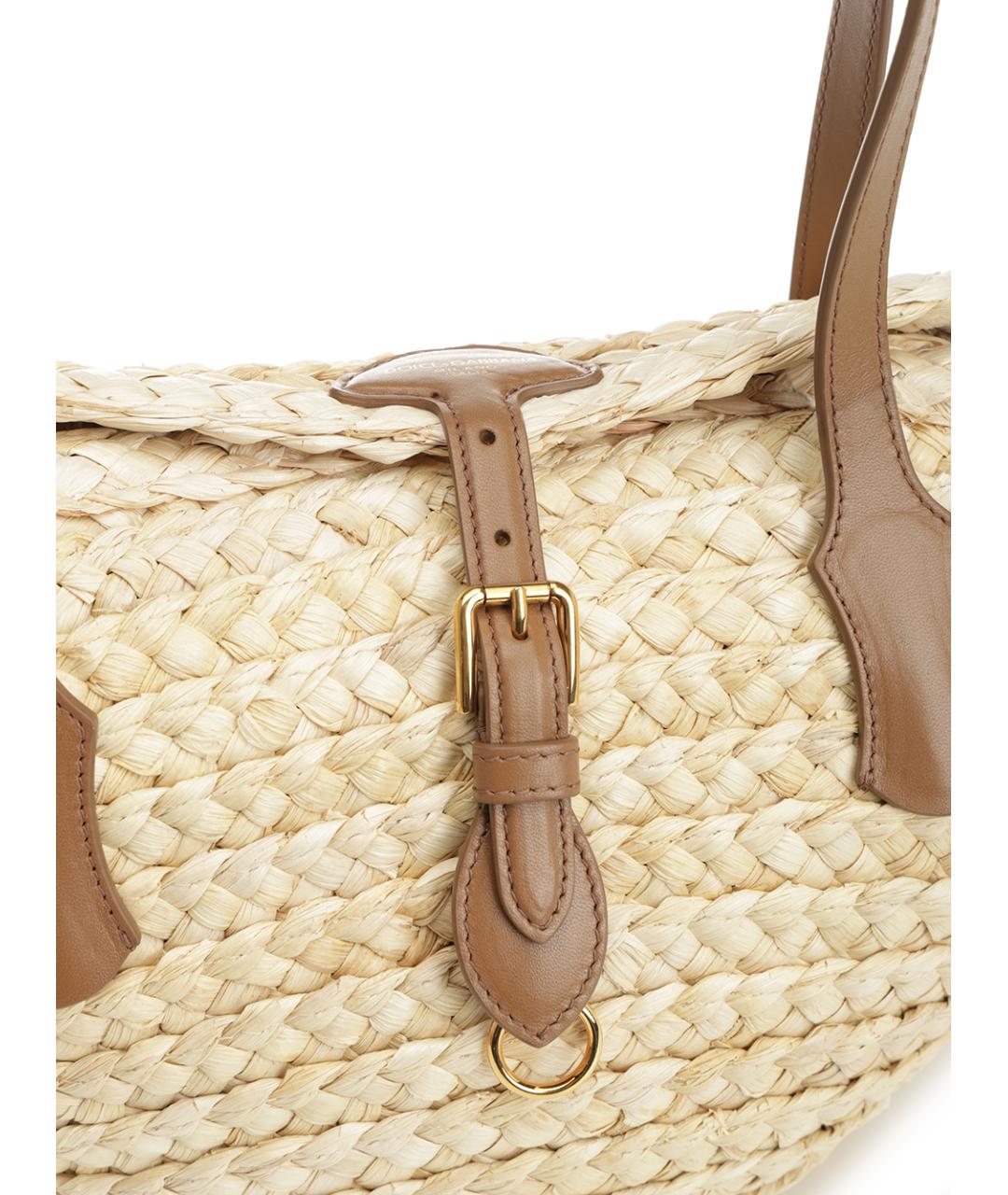 DOLCE&GABBANA Бежевая пелетеная сумка тоут, фото 5