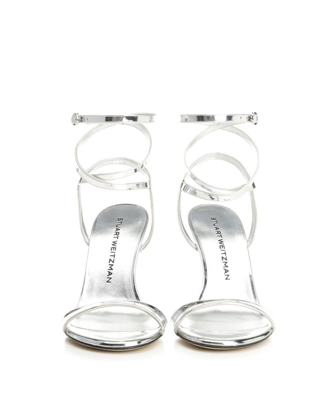 STUART WEITZMAN Серебряные кожаные босоножки, фото 5
