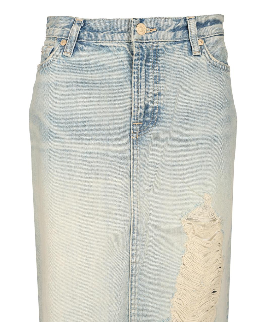 7 FOR ALL MANKIND Голубая хлопковая юбка миди, фото 3