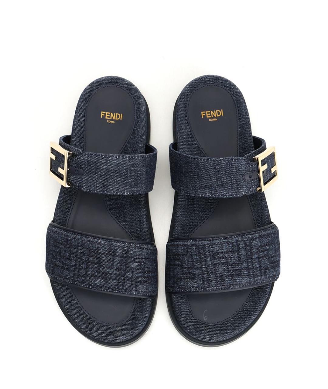 FENDI Синие текстильные сандалии, фото 5