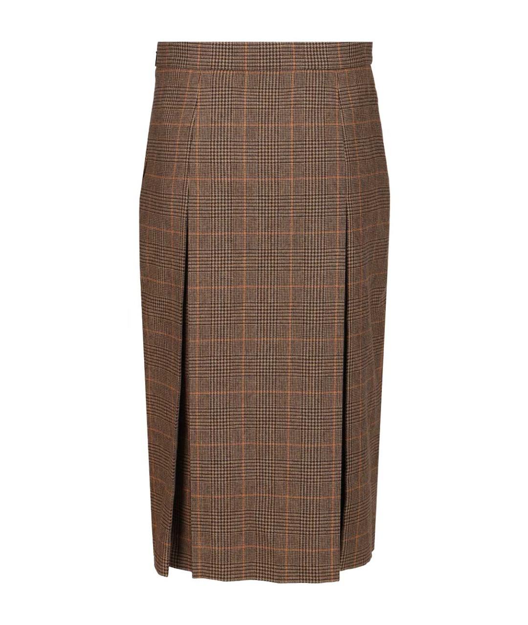 SAINT LAURENT Коричневая шерстяная юбка миди, фото 2