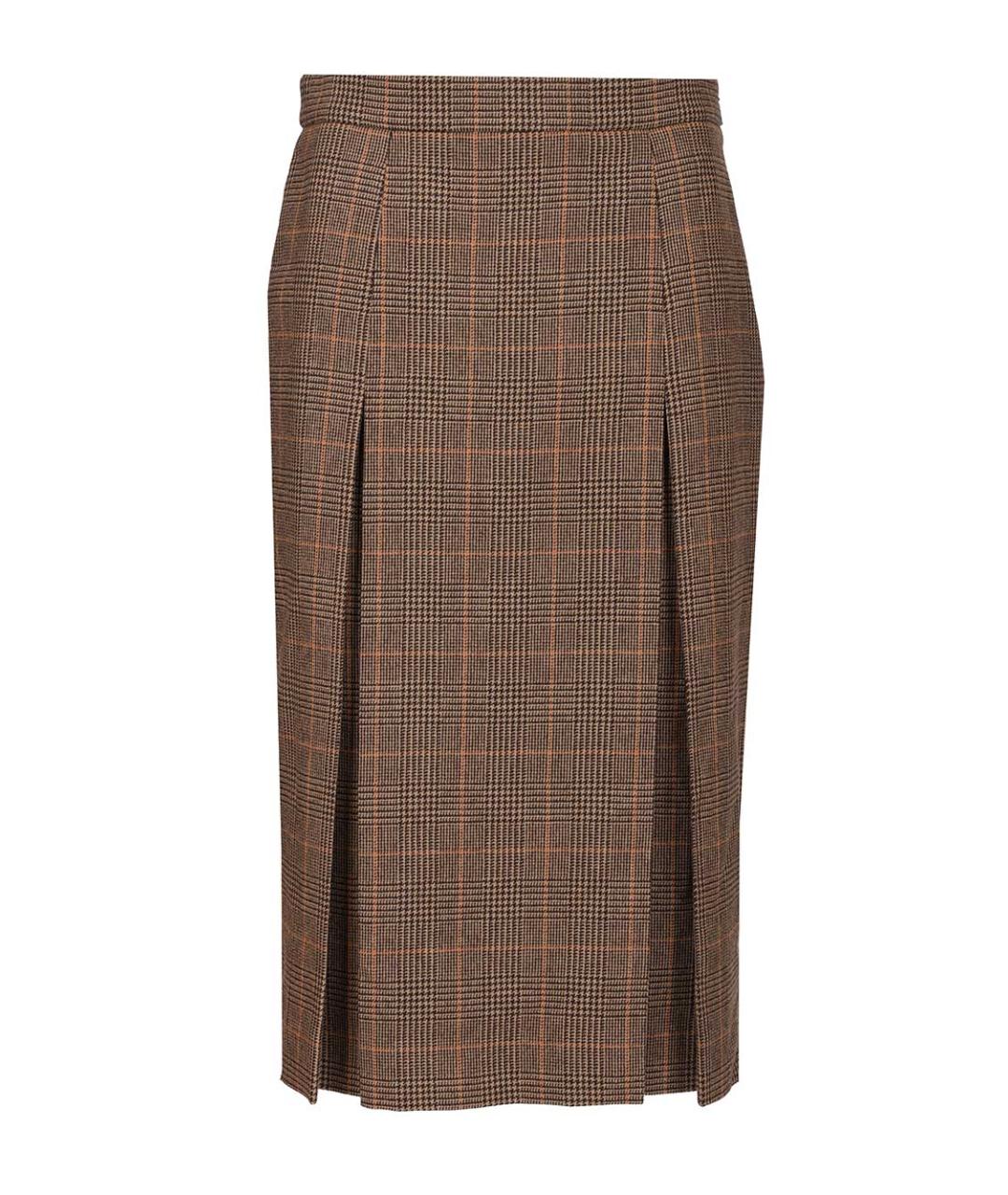 SAINT LAURENT Коричневая шерстяная юбка миди, фото 1