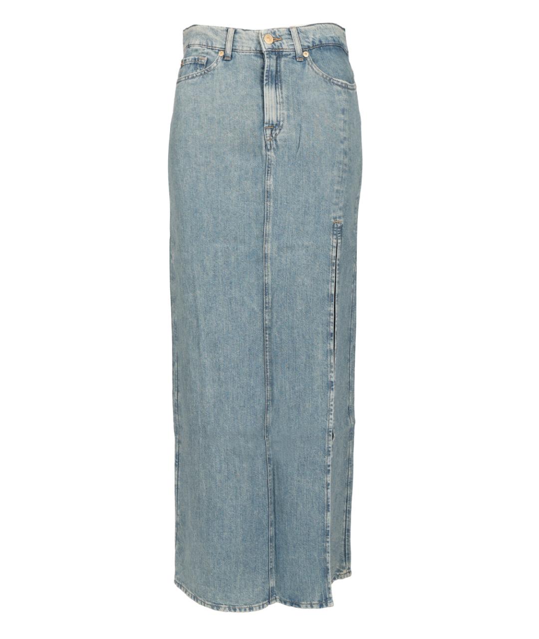 7 FOR ALL MANKIND Голубая хлопковая юбка макси, фото 1