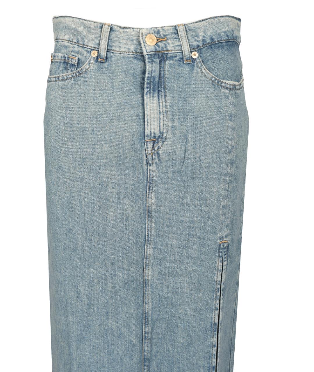 7 FOR ALL MANKIND Голубая хлопковая юбка макси, фото 4