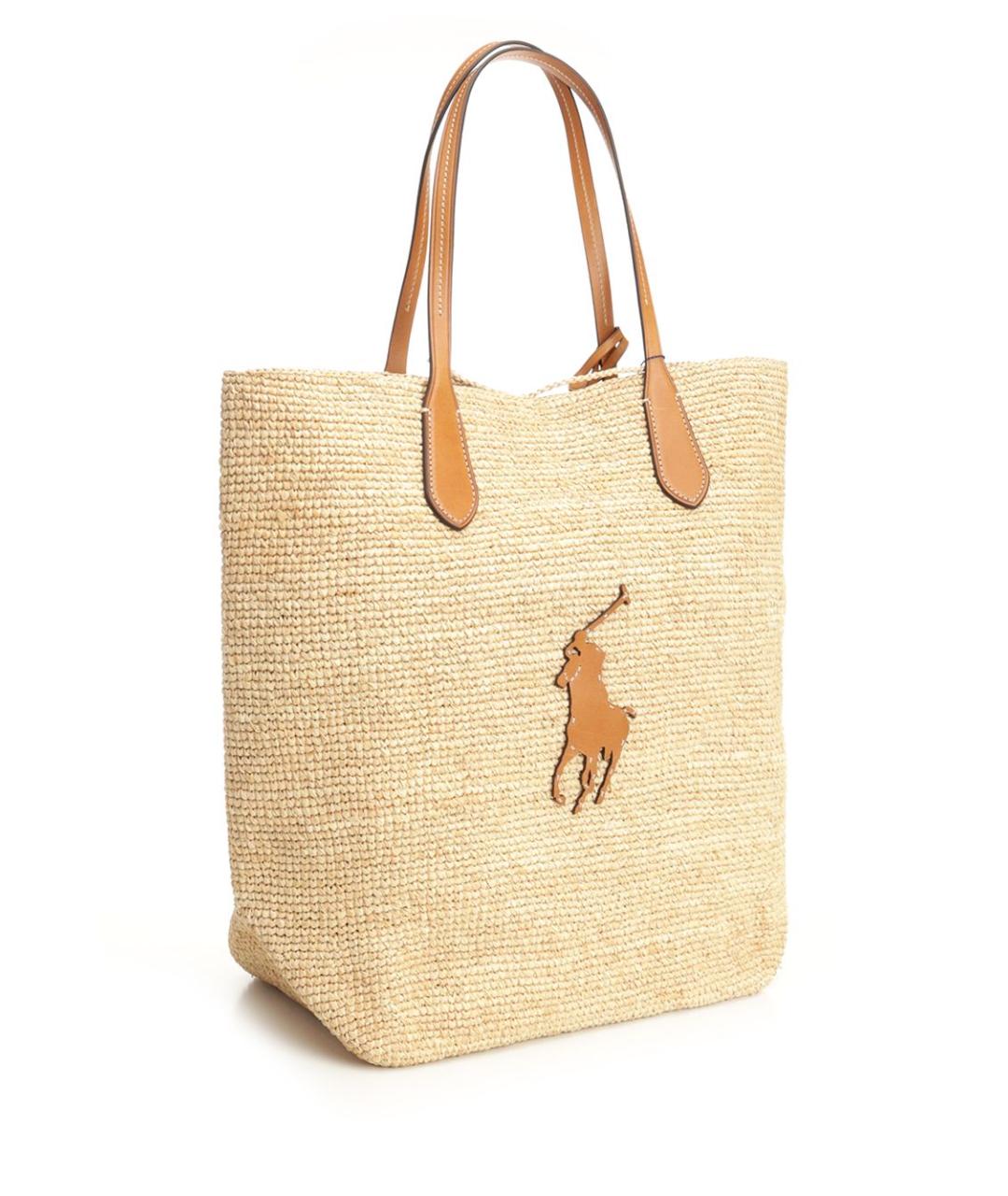 POLO RALPH LAUREN Бежевая пелетеная сумка тоут, фото 2