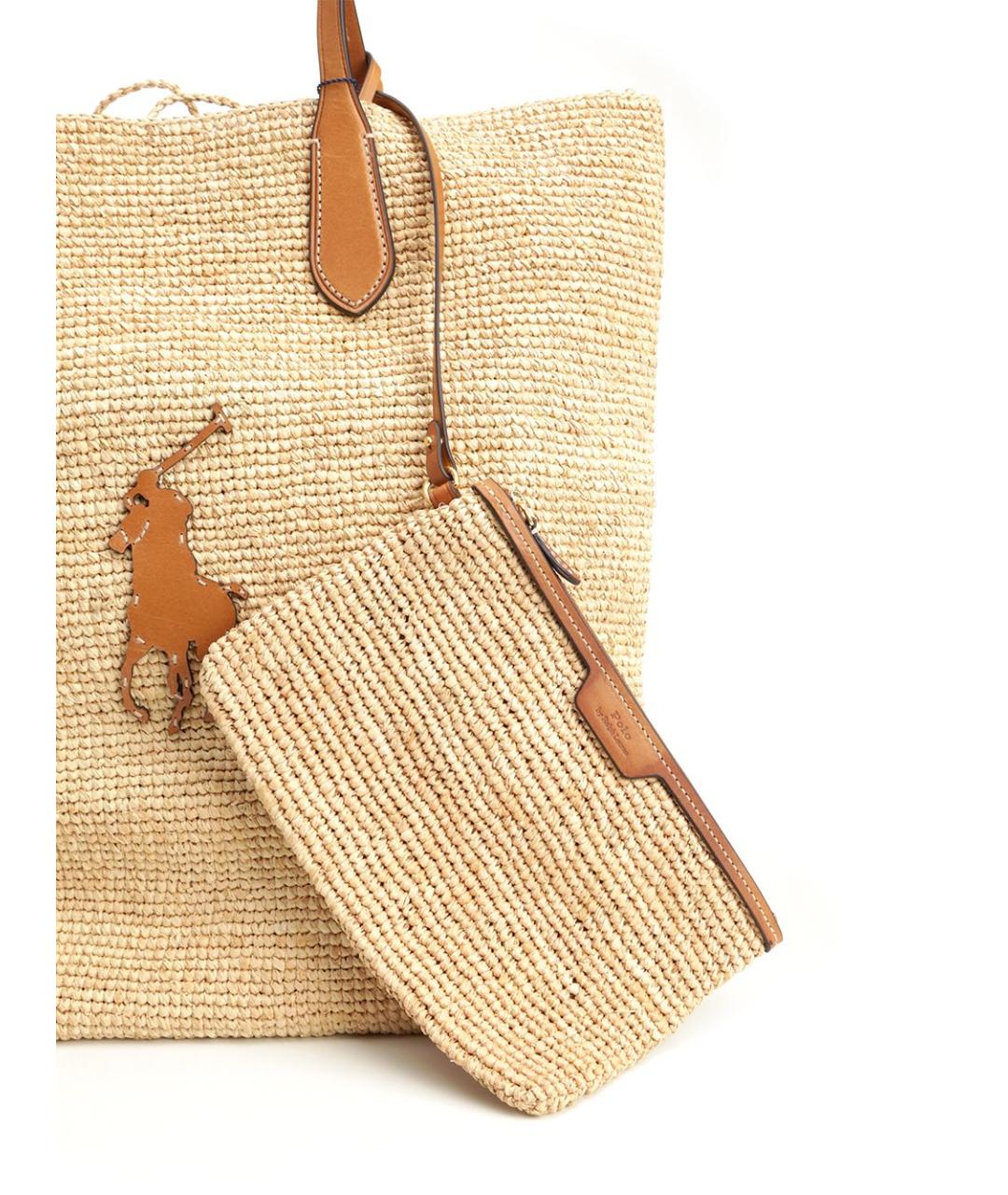 POLO RALPH LAUREN Бежевая пелетеная сумка тоут, фото 4