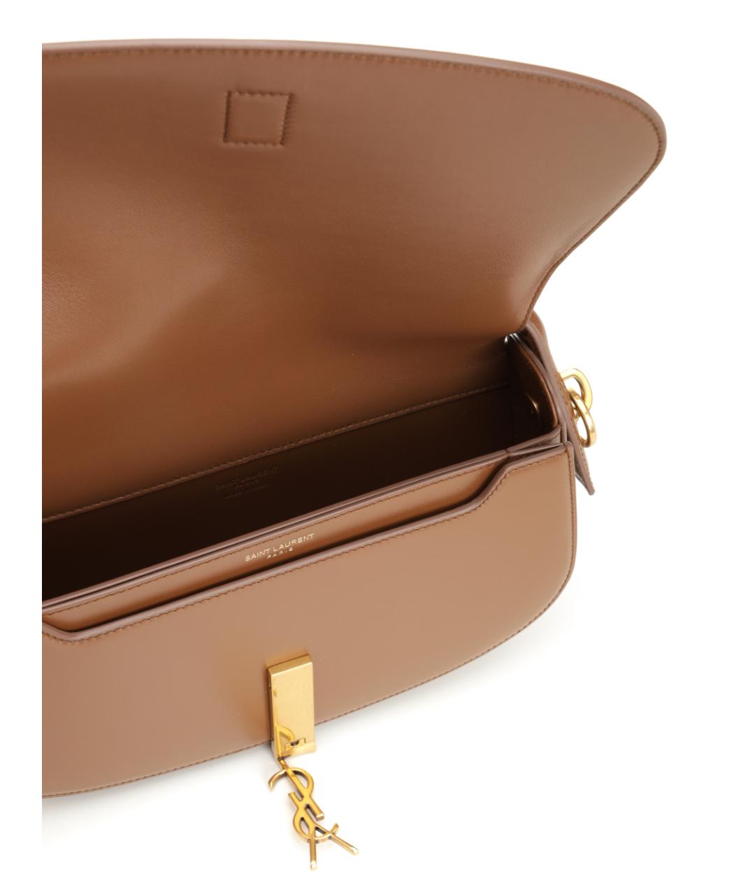 SAINT LAURENT Коричневая кожаная сумка через плечо, фото 4