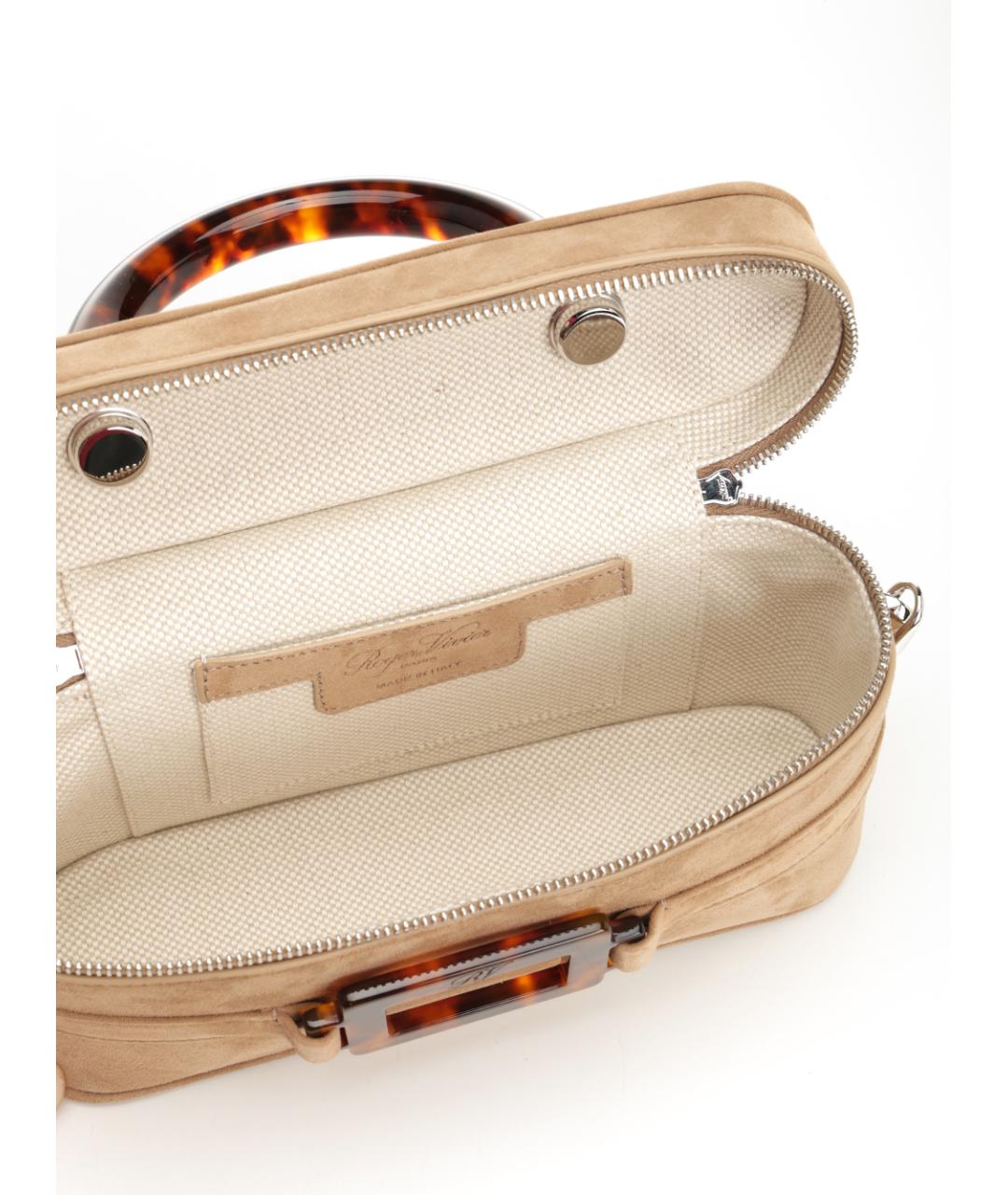 ROGER VIVIER Бежевая замшевая сумка с короткими ручками, фото 4