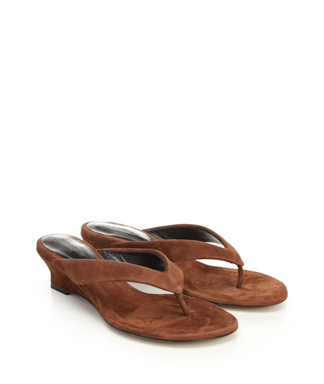 LE MONDE BERYL Коричневые замшевые шлепанцы, фото 2