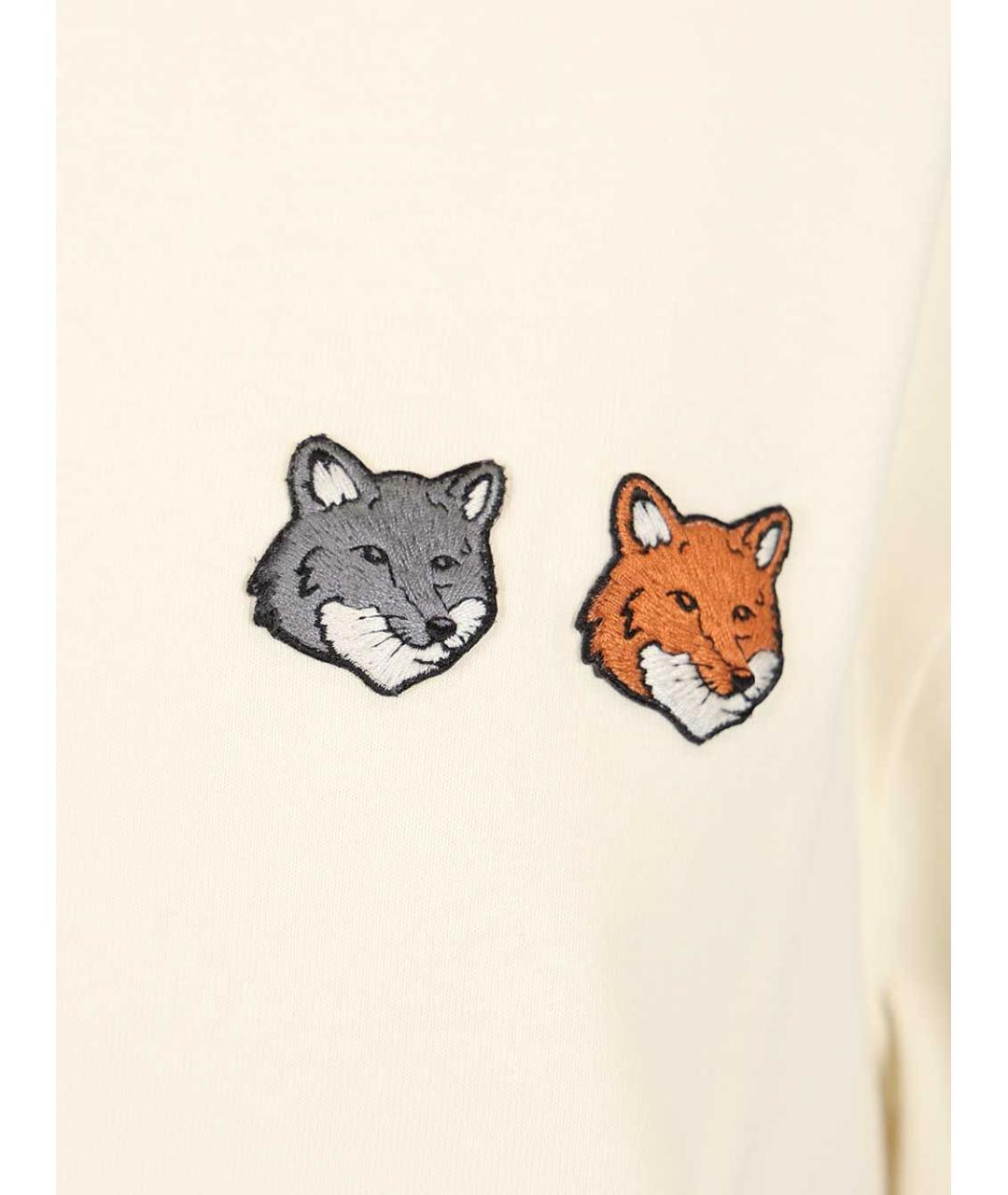 MAISON KITSUNE Бежевая хлопковая футболка, фото 3
