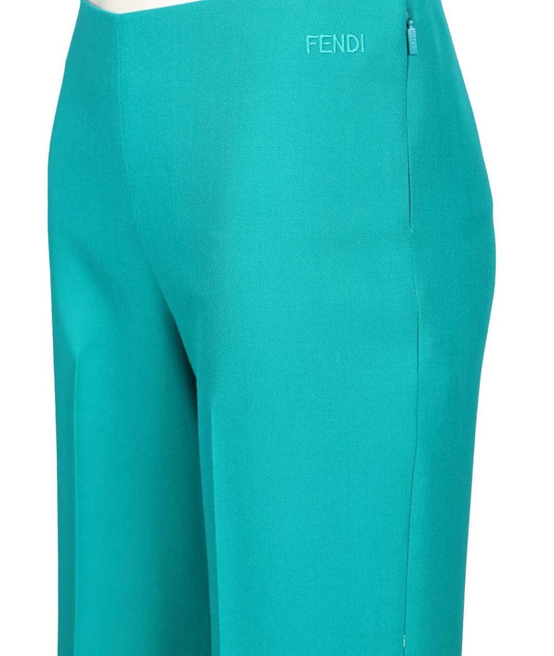 FENDI Голубые шерстяные прямые брюки, фото 4