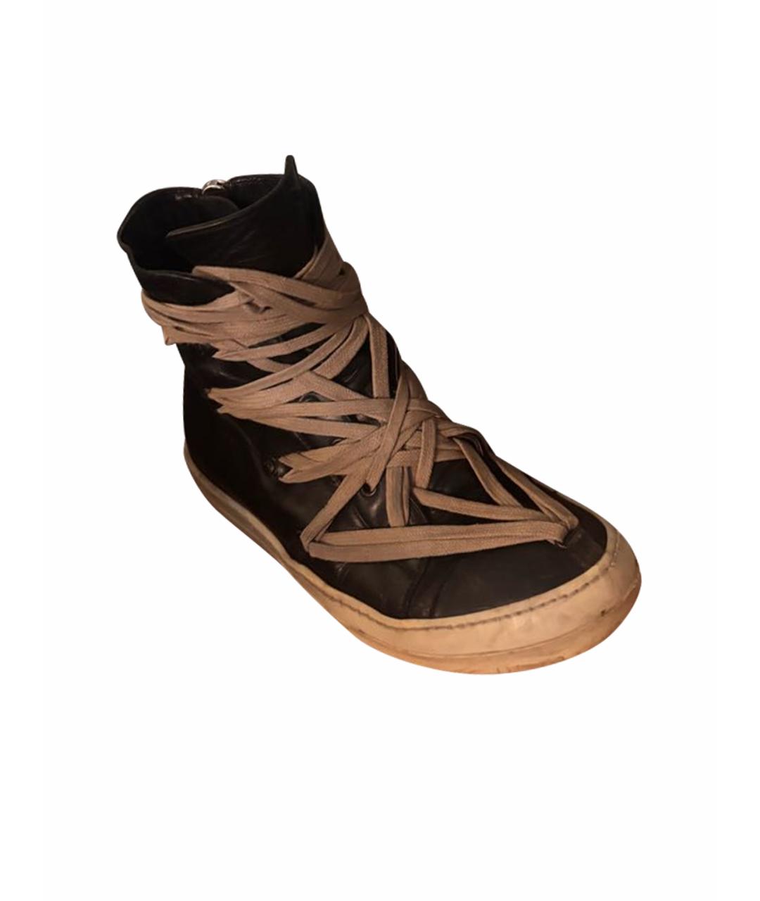 RICK OWENS Черные кожаные высокие кроссовки / кеды, фото 1