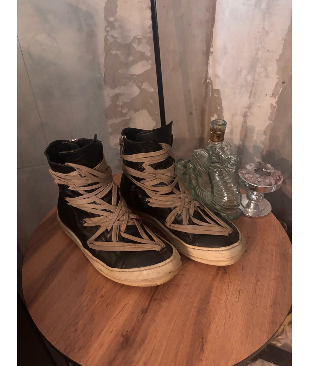 RICK OWENS Черные кожаные высокие кроссовки / кеды, фото 6