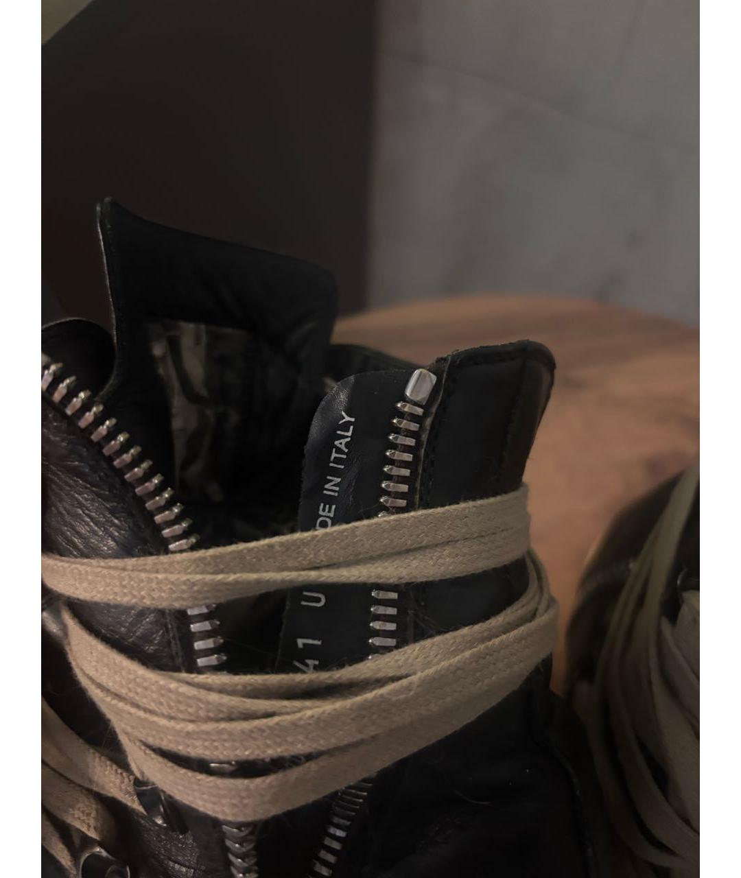 RICK OWENS Черные кожаные высокие кроссовки / кеды, фото 5