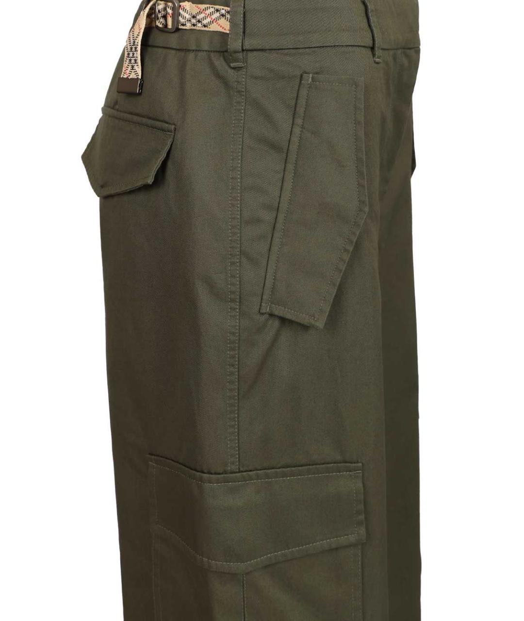 BURBERRY Хаки хлопковые прямые брюки, фото 4