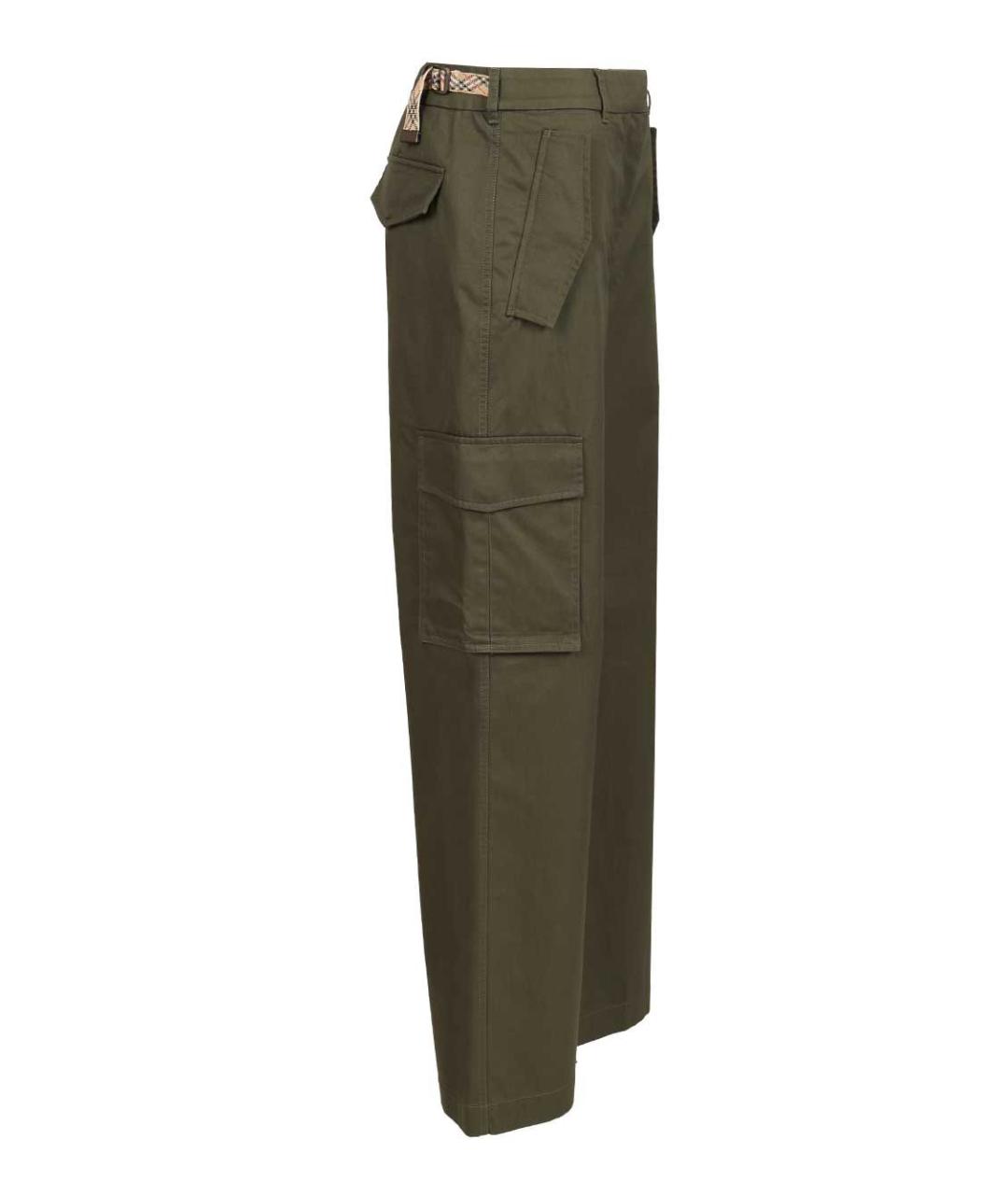 BURBERRY Хаки хлопковые прямые брюки, фото 3