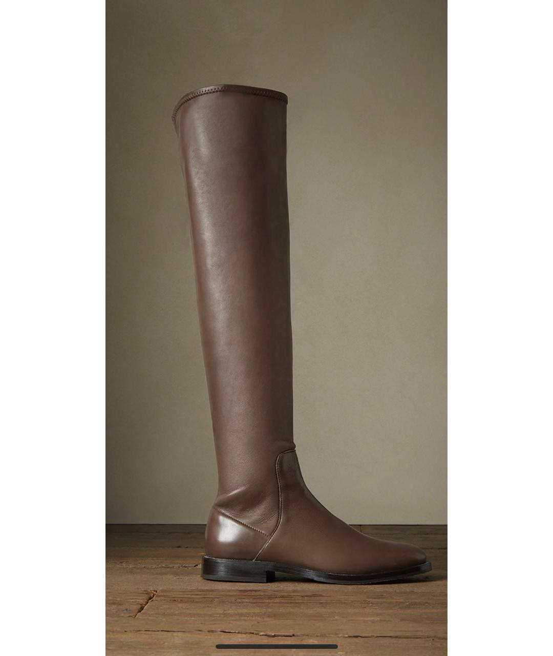 BRUNELLO CUCINELLI Коричневые кожаные ботфорты, фото 7