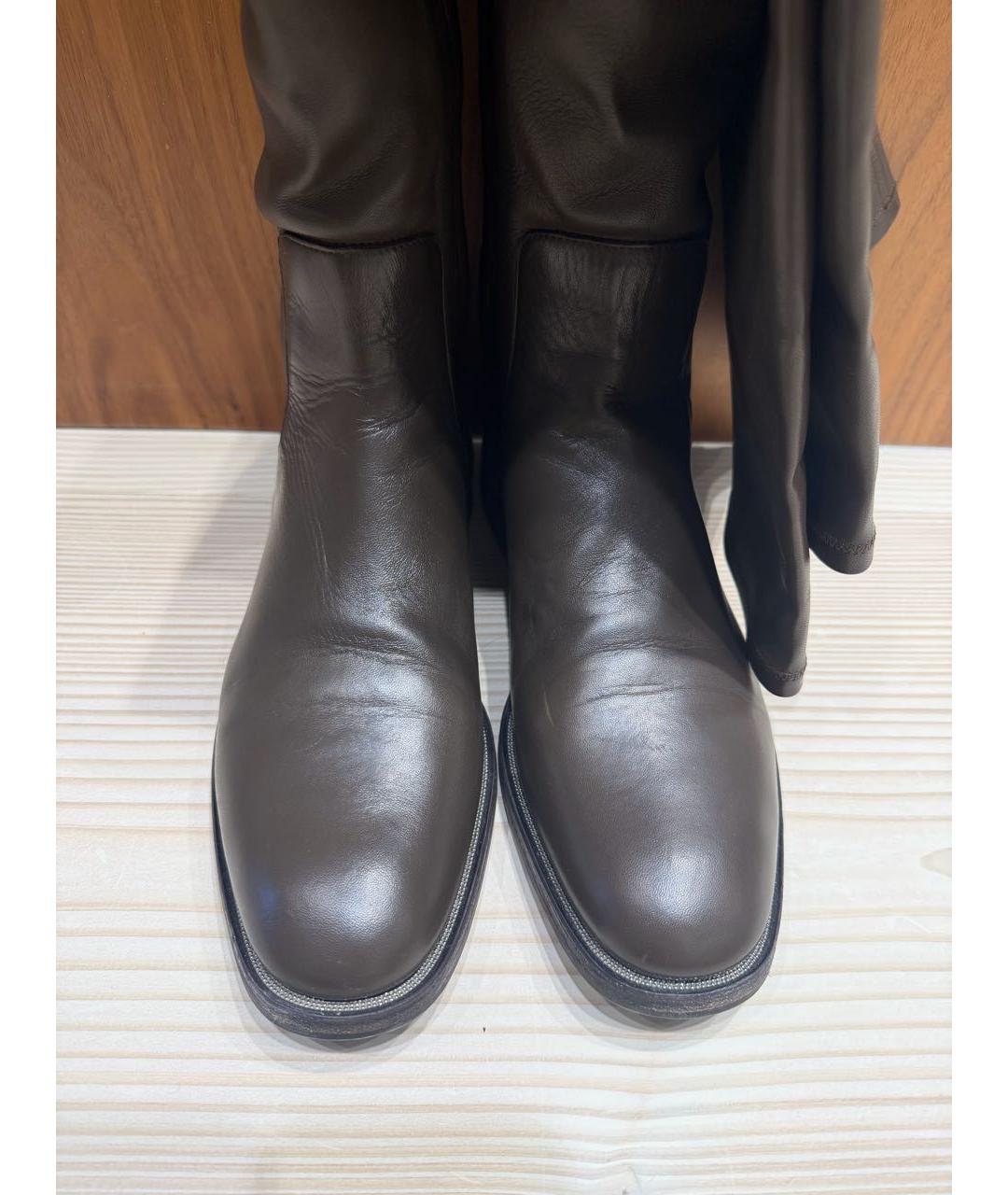 BRUNELLO CUCINELLI Коричневые кожаные ботфорты, фото 2