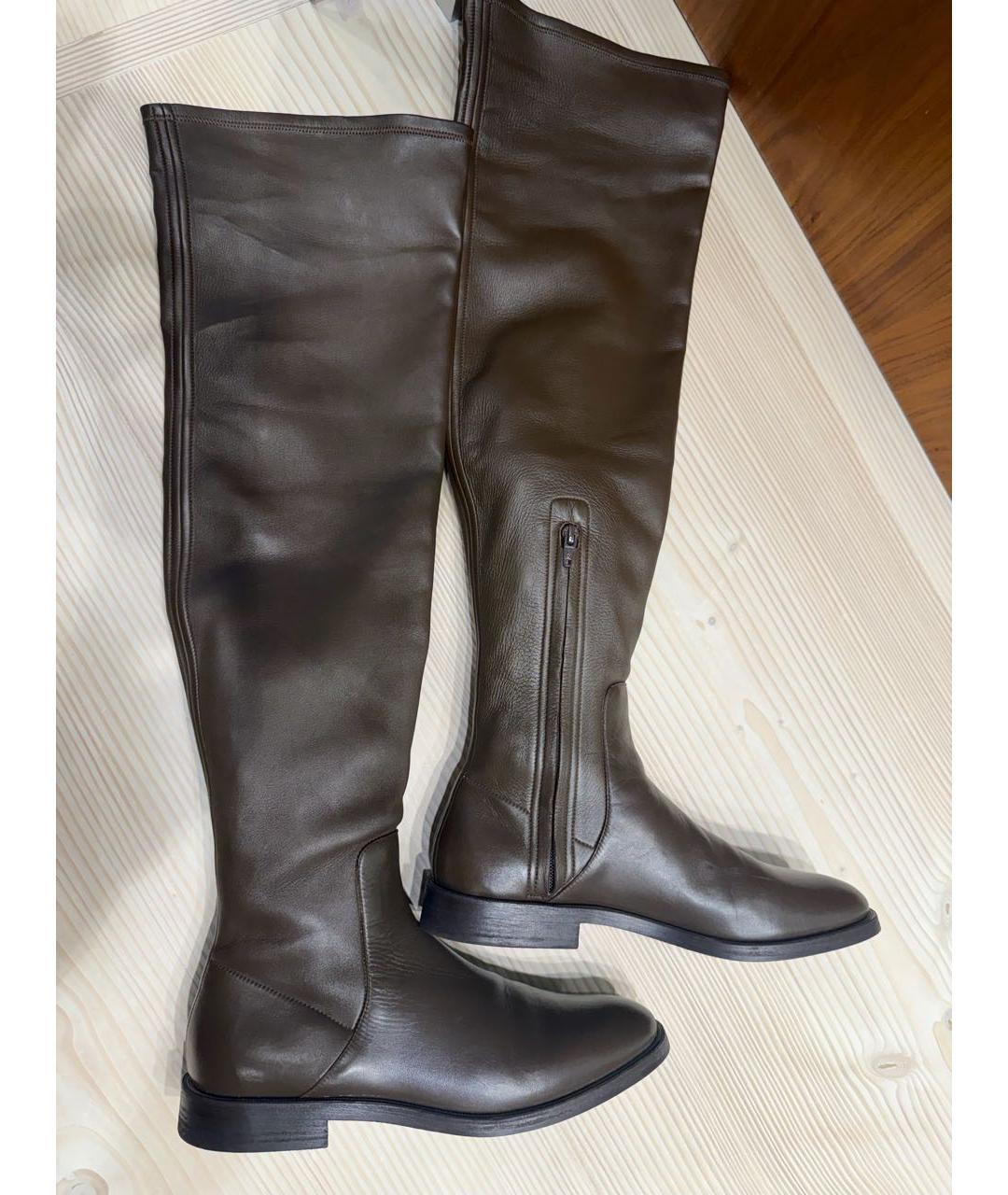 BRUNELLO CUCINELLI Коричневые кожаные ботфорты, фото 6