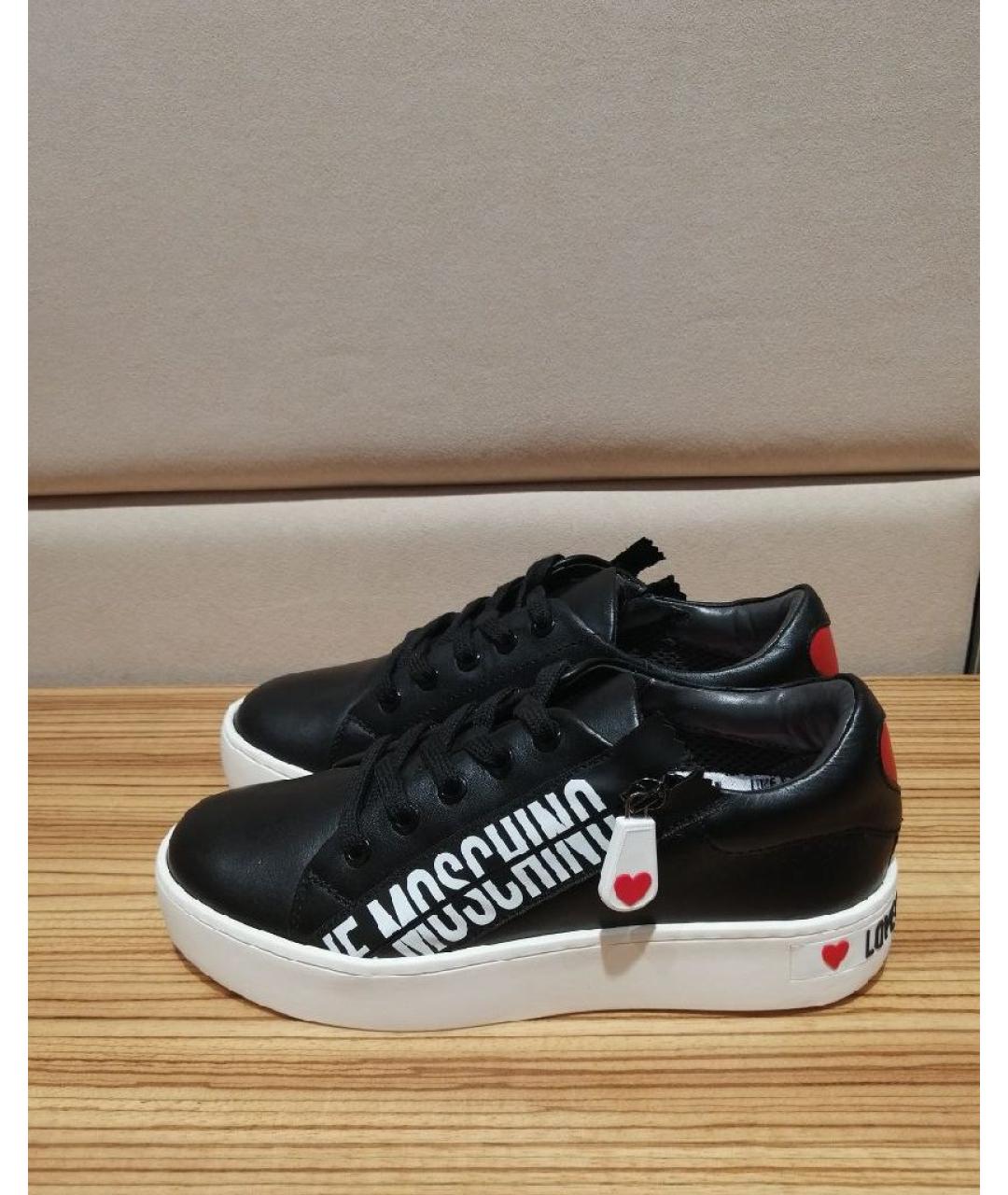 LOVE MOSCHINO Черные кожаные кеды, фото 4