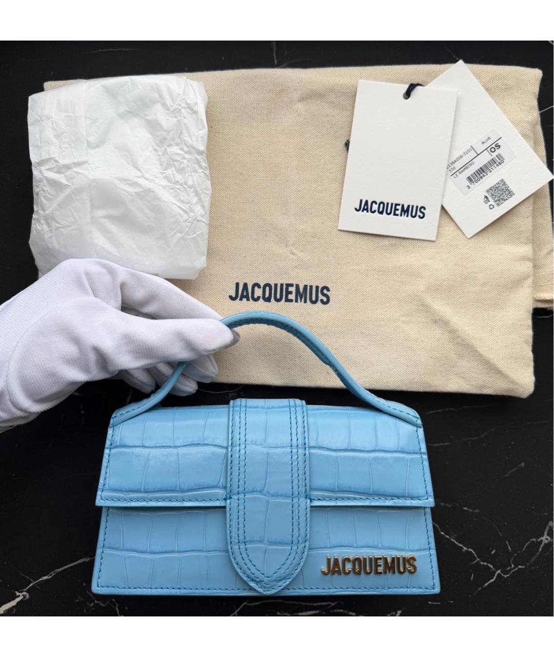 JACQUEMUS Голубая кожаная сумка с короткими ручками, фото 7