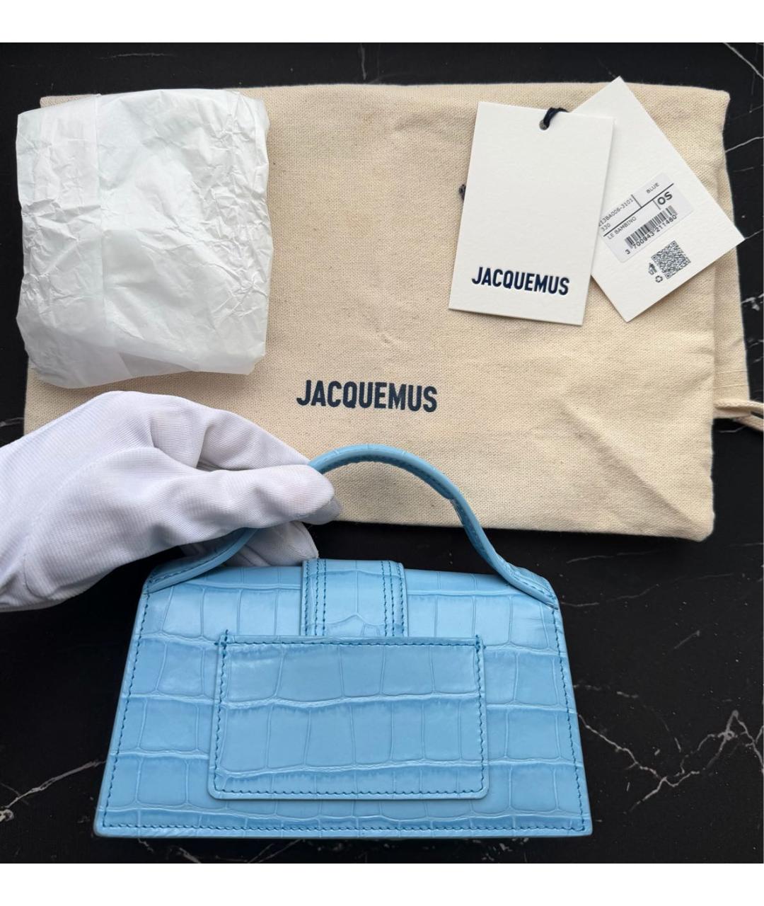 JACQUEMUS Голубая кожаная сумка с короткими ручками, фото 8