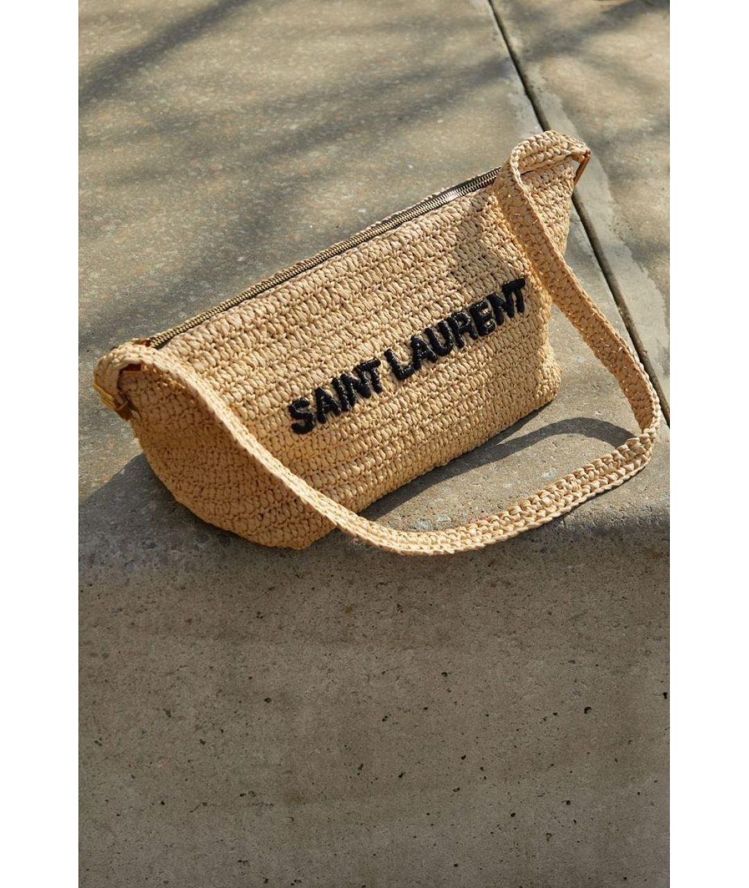 SAINT LAURENT Бежевая пелетеная пляжная сумка, фото 2