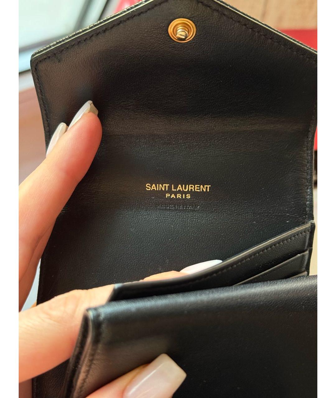 SAINT LAURENT Черный кожаный кошелек, фото 7