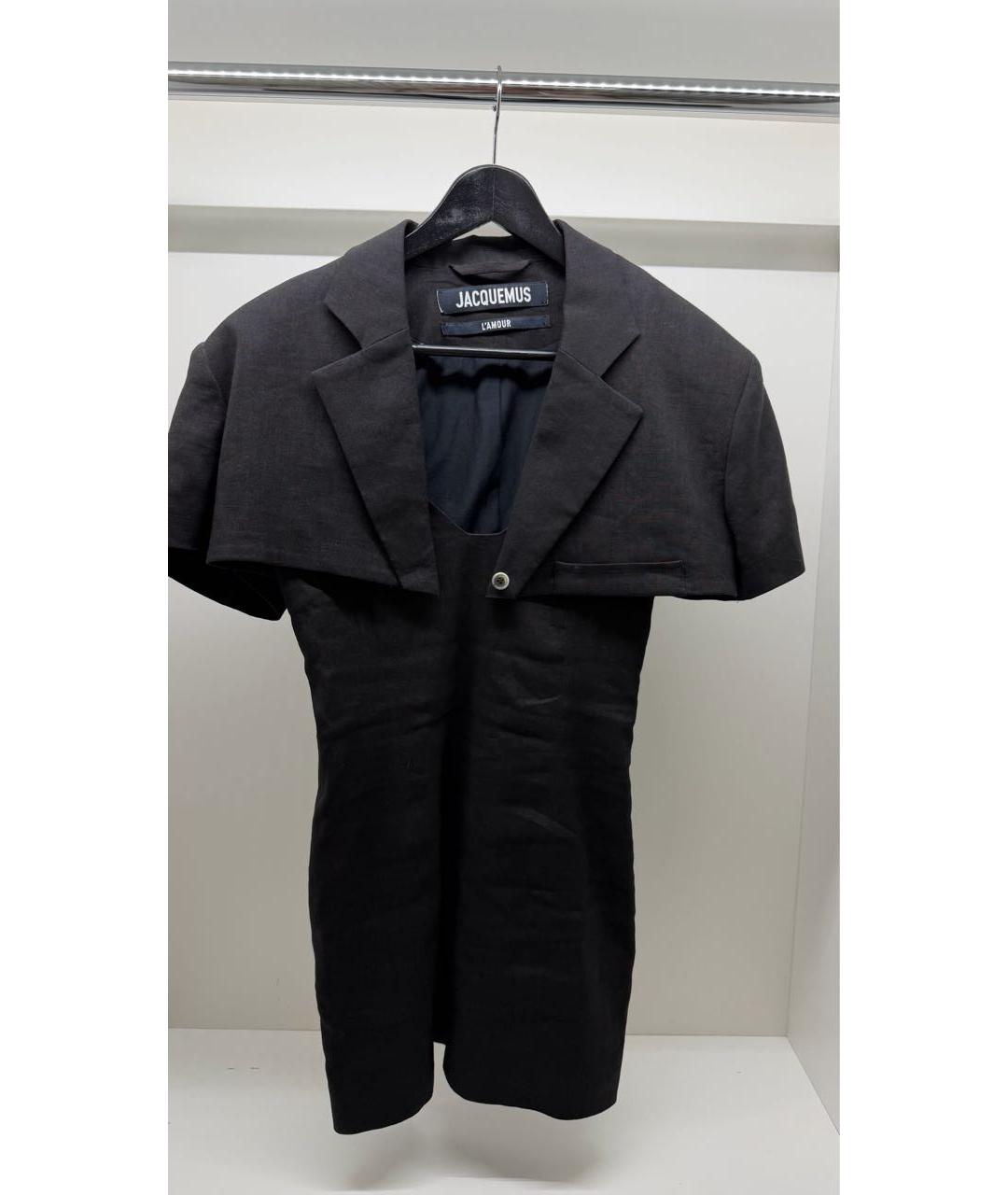 JACQUEMUS Черное льняное повседневное платье, фото 4