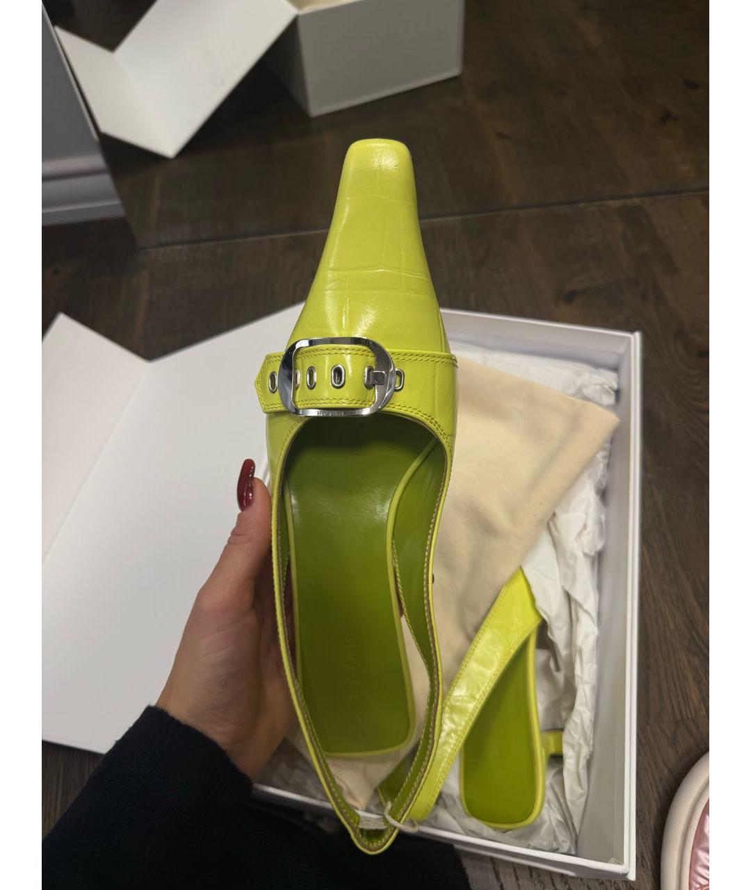 BY FAR Зеленые кожаные лодочки на низком каблуке, фото 8