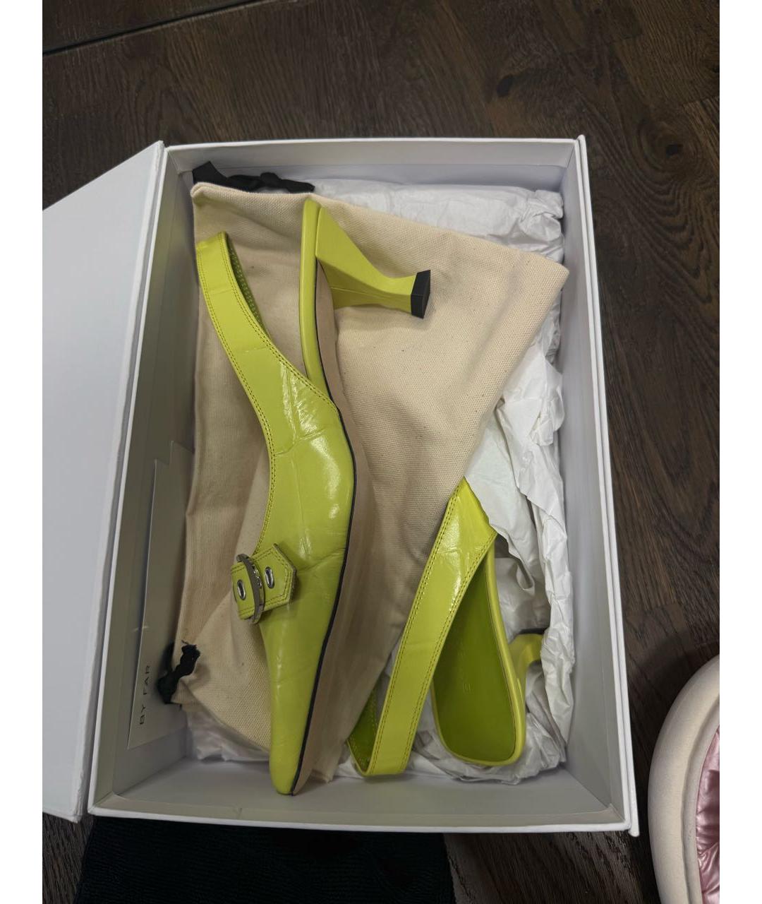 BY FAR Зеленые кожаные лодочки на низком каблуке, фото 7