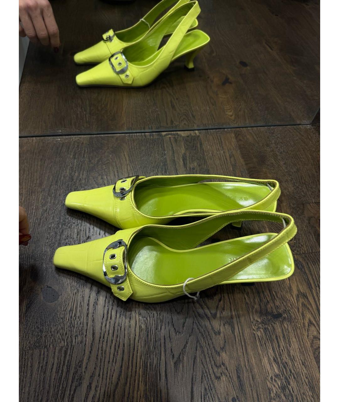 BY FAR Зеленые кожаные лодочки на низком каблуке, фото 4
