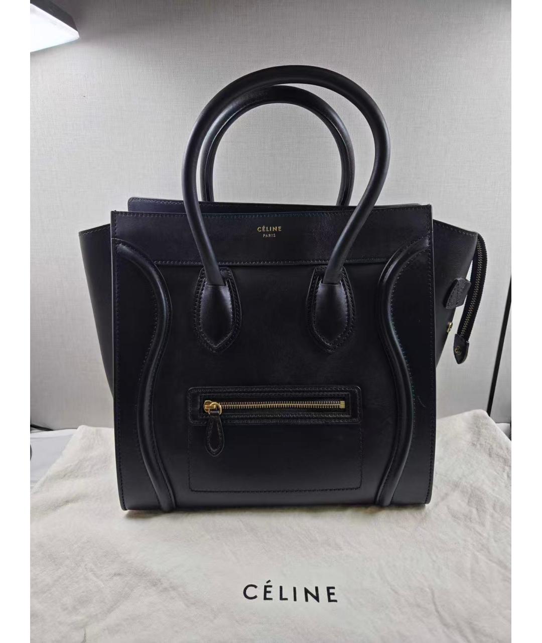 CELINE Черная кожаная сумка тоут, фото 2