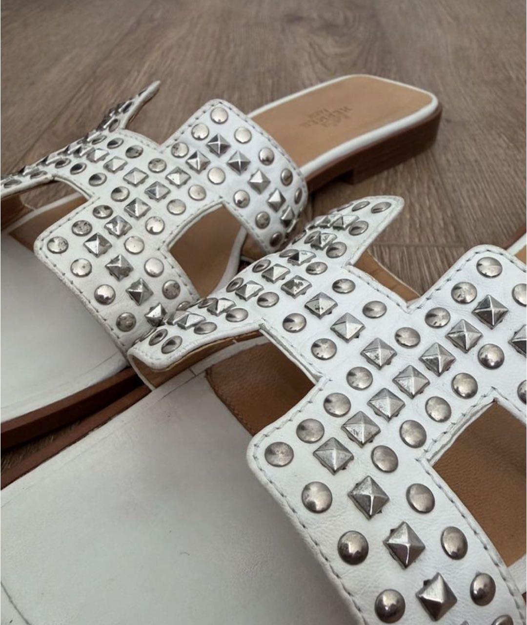 HERMES Белые кожаные шлепанцы, фото 3