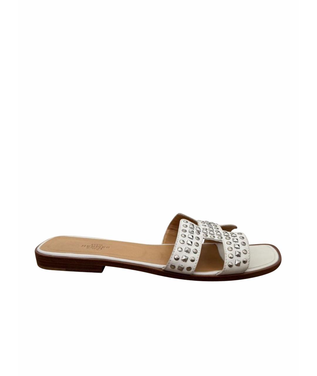 HERMES Белые кожаные шлепанцы, фото 1