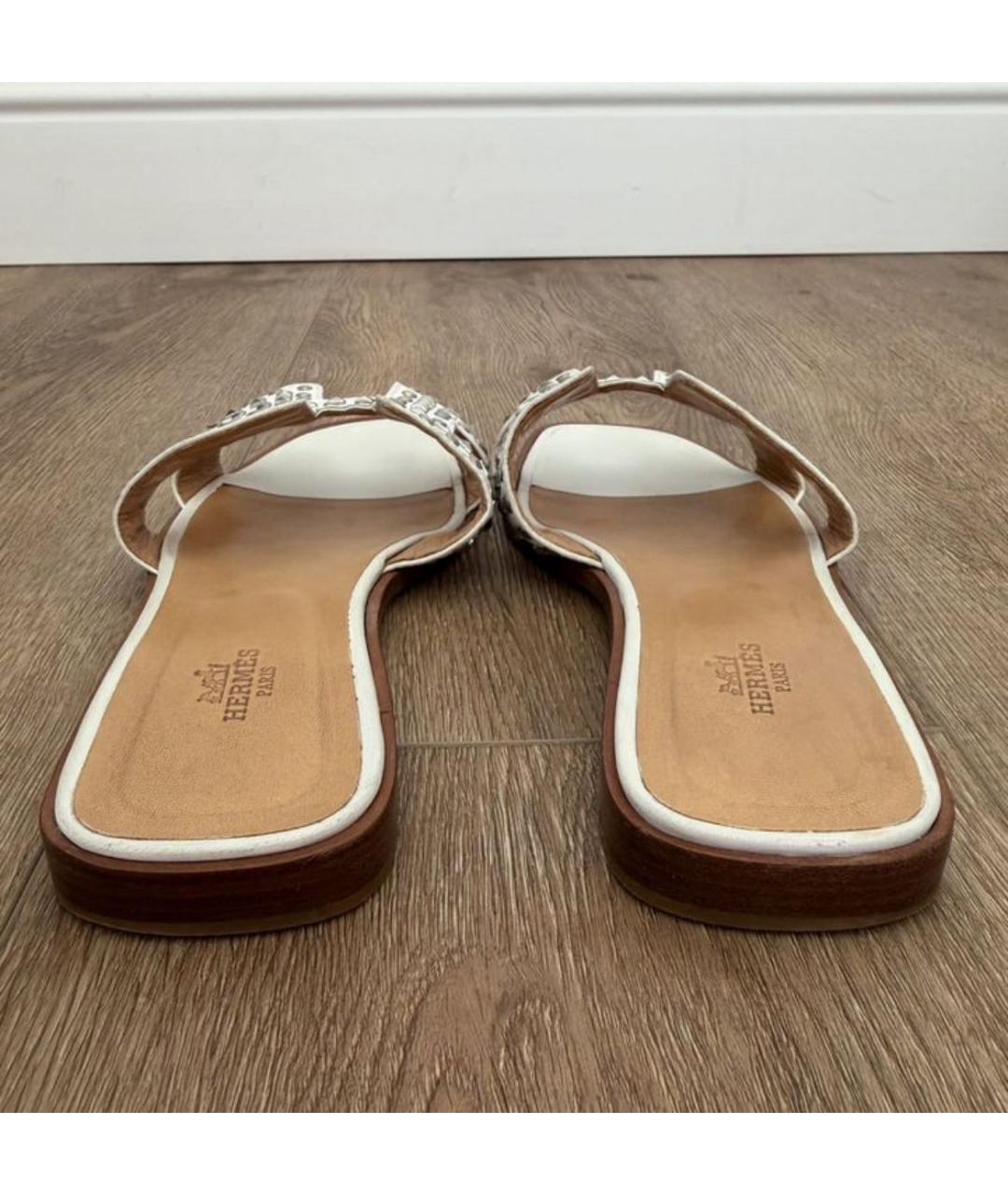 HERMES Белые кожаные шлепанцы, фото 6
