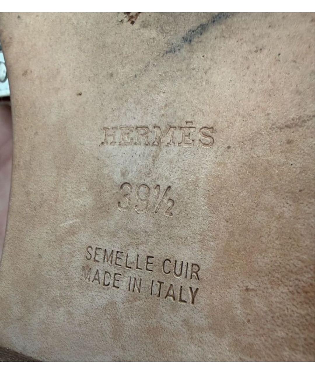 HERMES Белые кожаные шлепанцы, фото 5