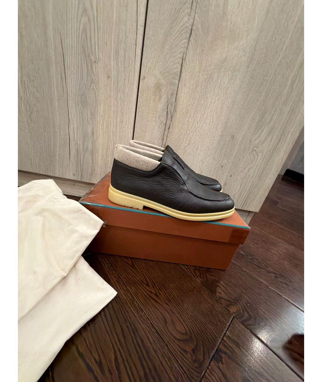 LORO PIANA Коричневые кожаные лоферы, фото 9