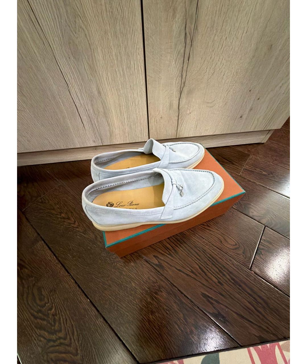 LORO PIANA Голубые замшевые лоферы, фото 8