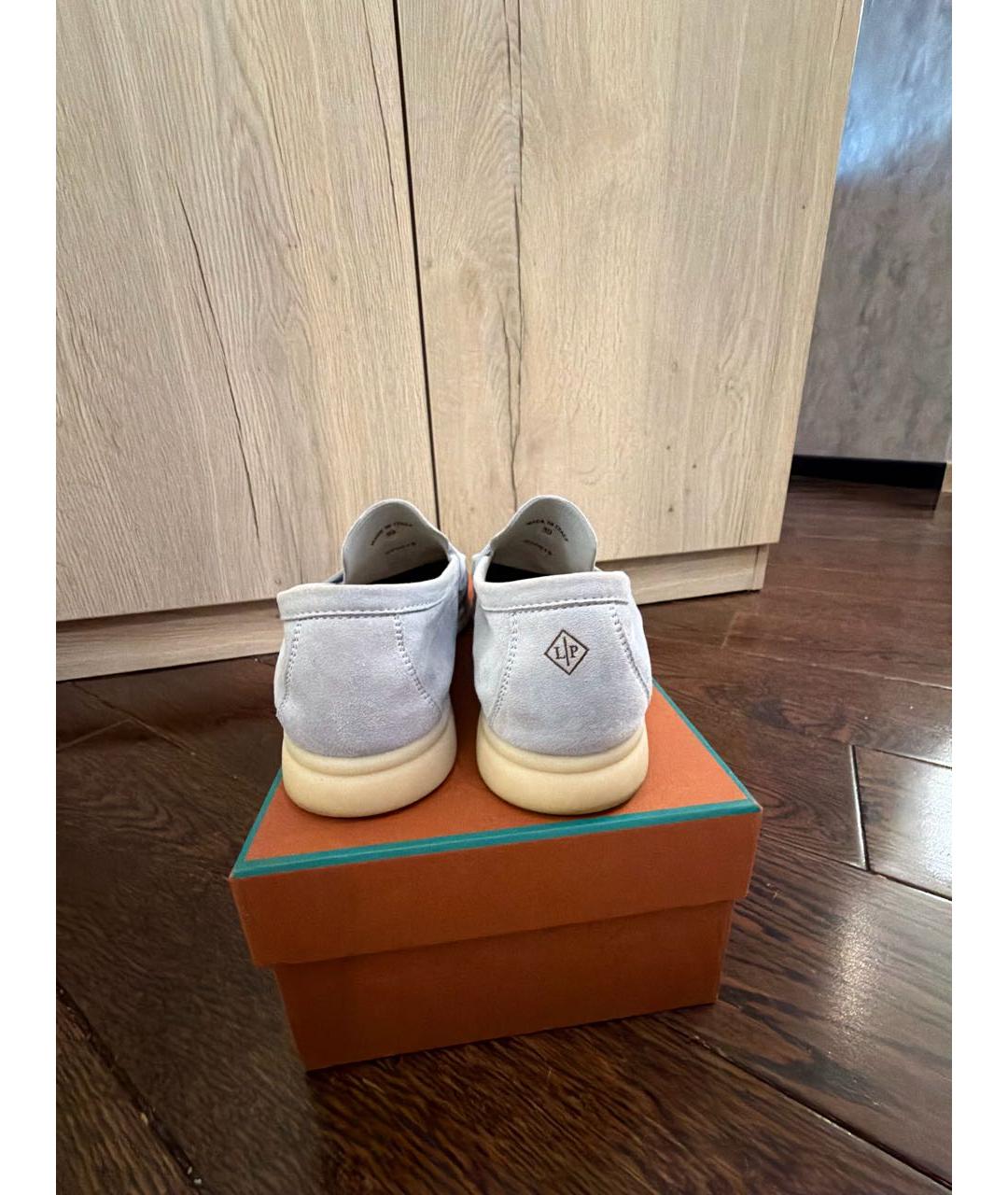 LORO PIANA Голубые замшевые лоферы, фото 4