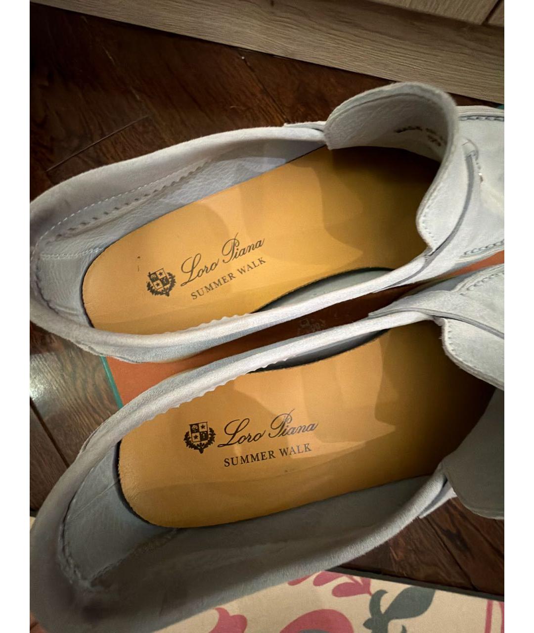 LORO PIANA Голубые замшевые лоферы, фото 5