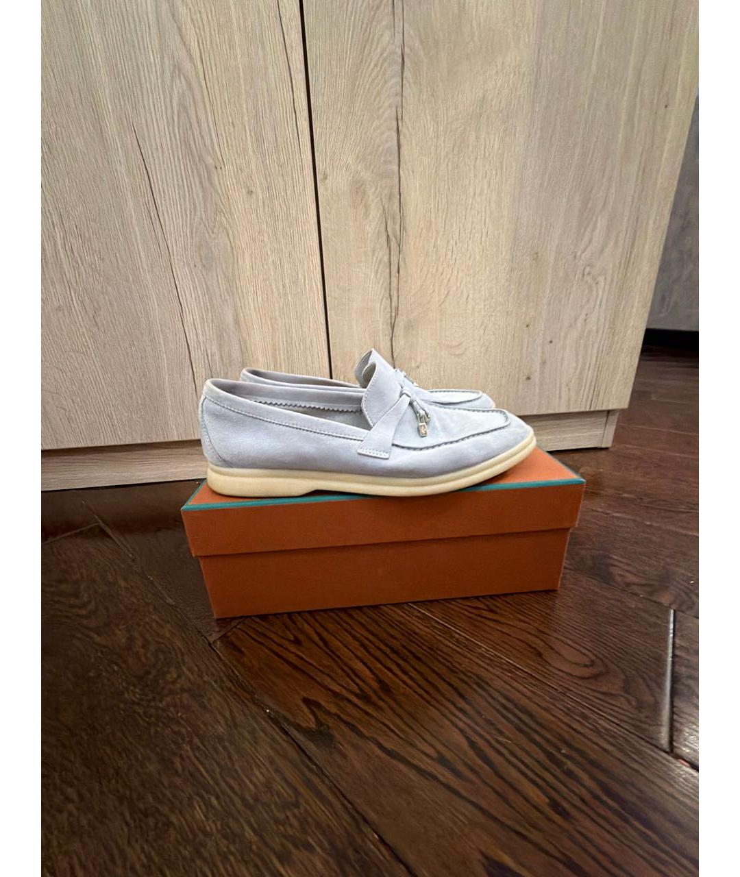 LORO PIANA Голубые замшевые лоферы, фото 9