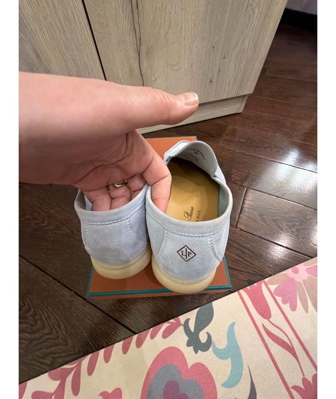 LORO PIANA Голубые замшевые лоферы, фото 6