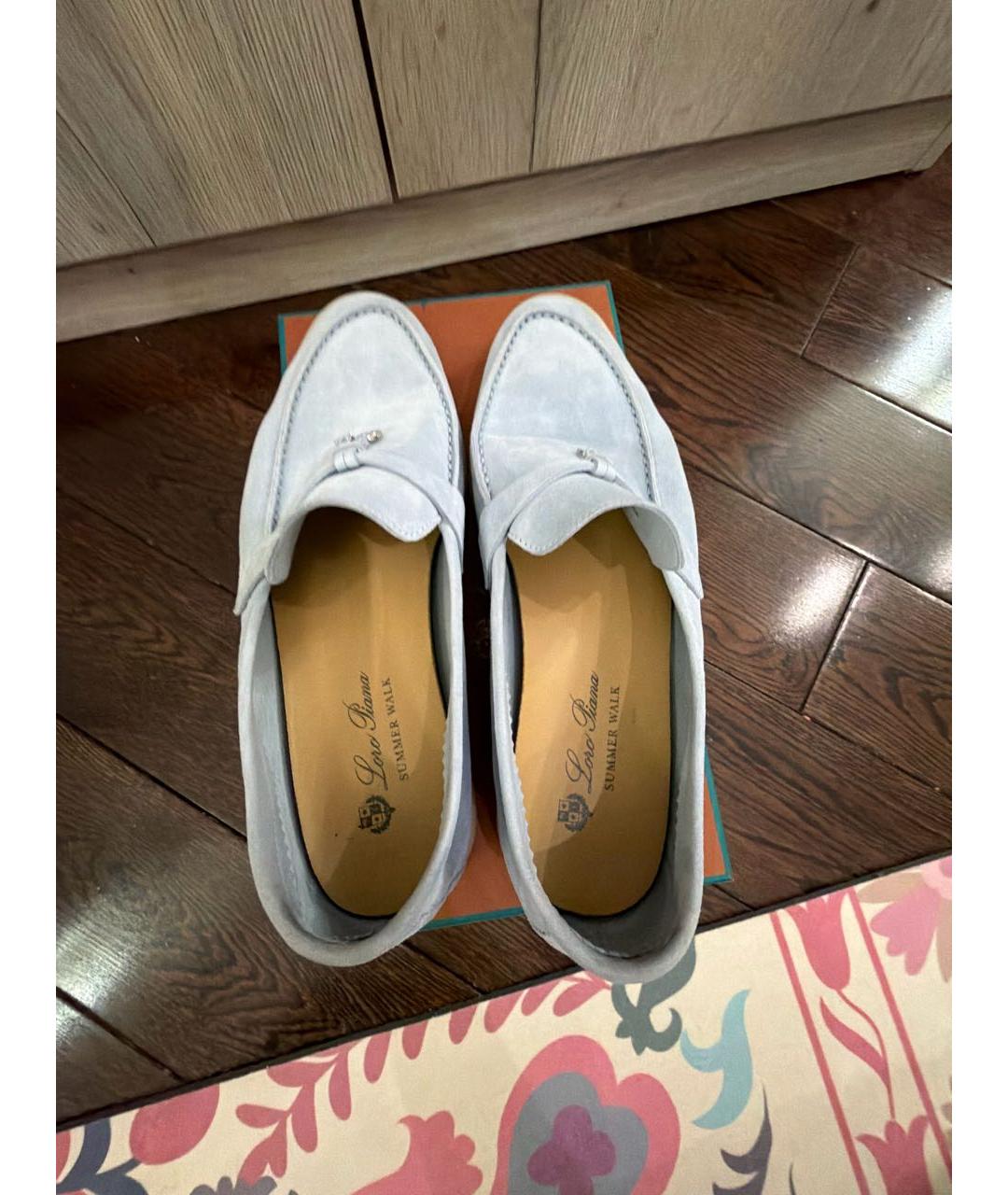 LORO PIANA Голубые замшевые лоферы, фото 3